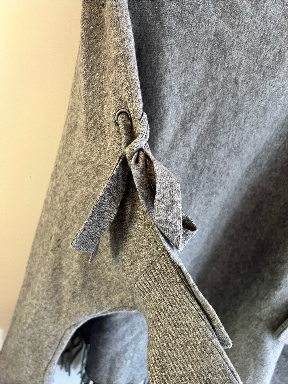 Love Token Gray Turtleneck Fringe Poncho with Side Ties - Picture 5 of 8